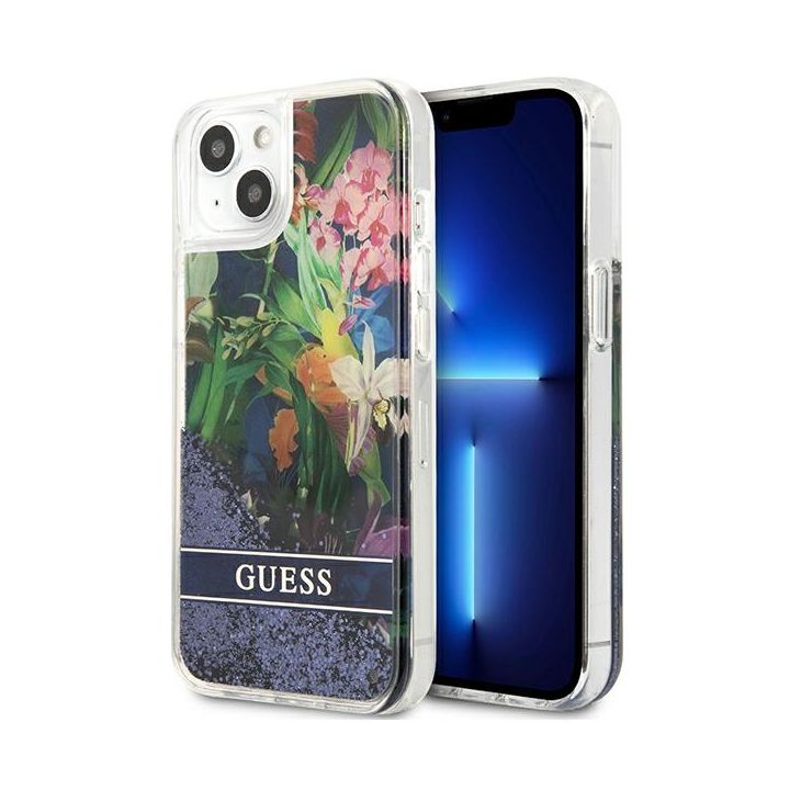Guess GUHCP13SLFLSB iPhone 13 mini 5,4"niebieski/blue hardcase Flower Liquid Glitter na NearMe.pl
