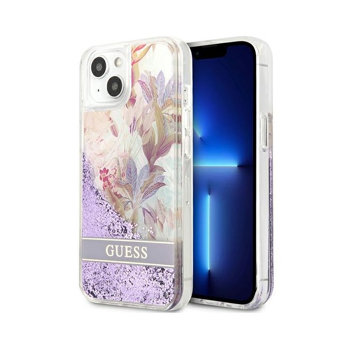Guess GUHCP13SLFLSU iPhone 13 mini 5,4" fioletowy/purple hardcase Flower Liquid Glitter na NearMe.pl