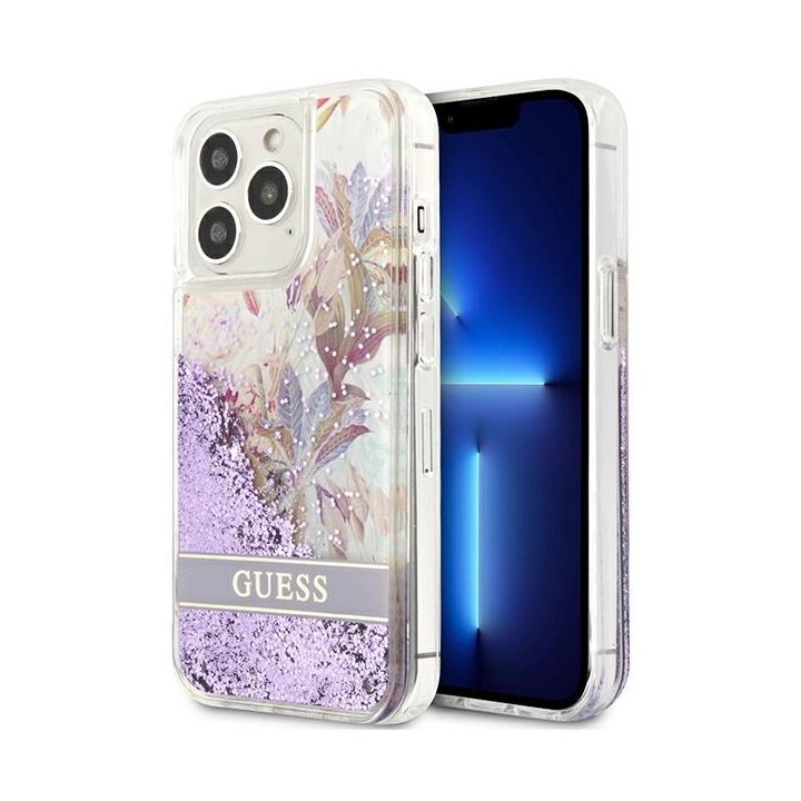 Guess GUHCP13XLFLSU iPhone 13 Pro Max6,7" fioletowy/purple hardcase Flower Liquid Glitter na NearMe.pl