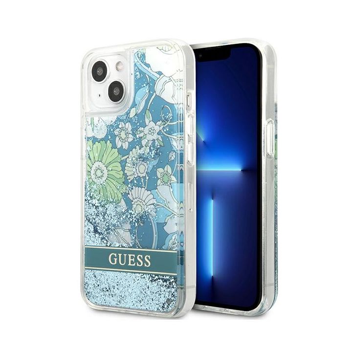 Guess GUHCP13SLFLSN iPhone 13 mini 5,4"zielony/green hardcase Flower Liquid Glitter na NearMe.pl