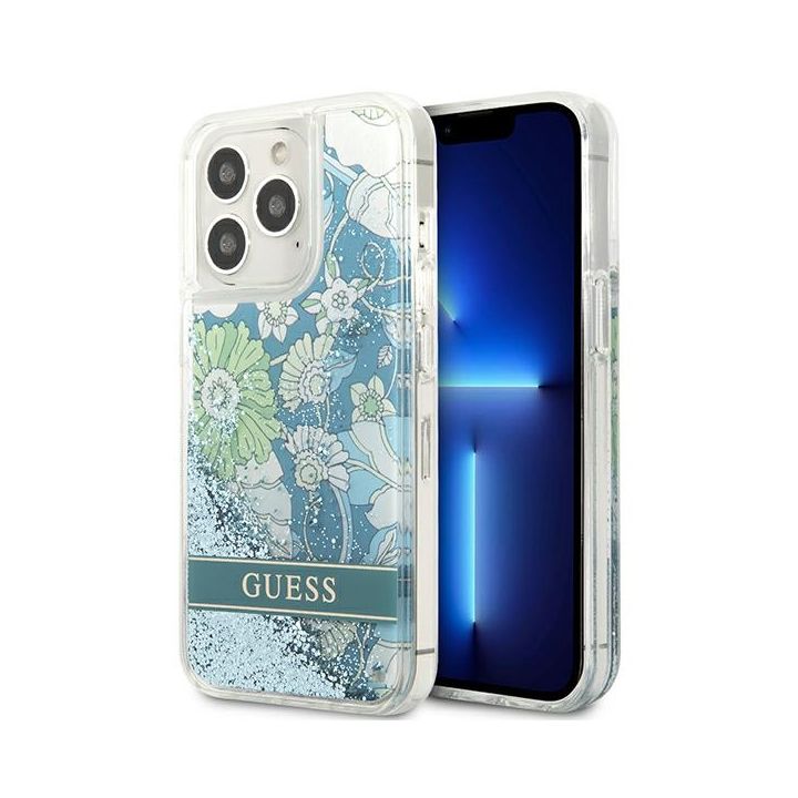 Guess GUHCP13LLFLSN iPhone 13 Pro / 13 6,1" zielony/green hardcase Flower Liquid Glitter na NearMe.pl
