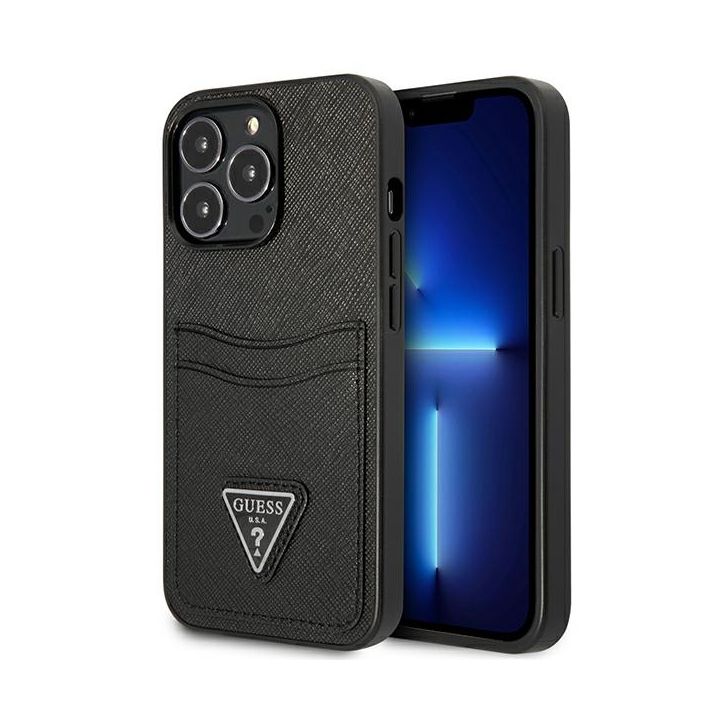 Guess GUHCP13XPSATPK iPhone 13 Pro Max6,7"czarny/black hardcase SaffianoTriangle Logo Cardslot na NearMe.pl