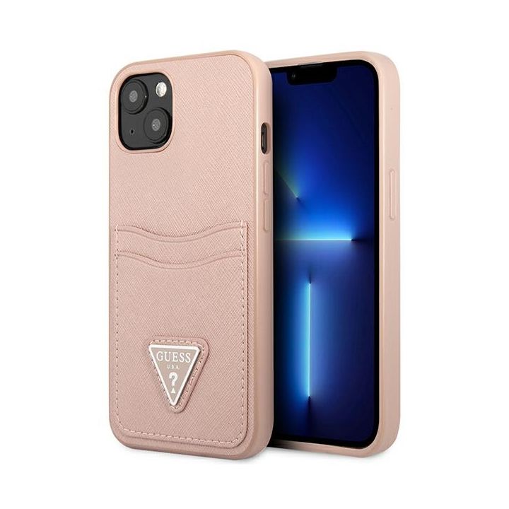 Guess GUHCP13SPSATPP iPhone 13 mini 5,4"różowy/pink hardcase SaffianoTriangle Logo Cardslot na NearMe.pl
