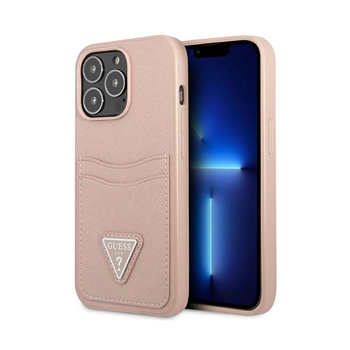Guess GUHCP13LPSATPP iPhone 13 Pro / 13 6,1" różowy/pink hardcase SaffianoTriangle Logo Cardslot na NearMe.pl