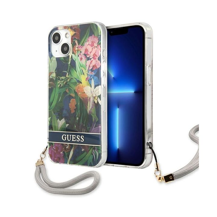 Guess GUHCP13MHFLSB iPhone 13 / 14 / 15 6.1" niebieski/blue hardcase Flower Strap na NearMe.pl