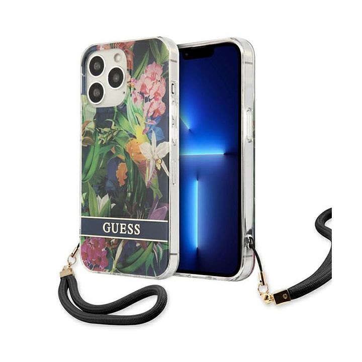 Guess GUHCP13LHFLSB iPhone 13 Pro / 13 6,1" niebieski/blue hardcase Flower Strap na NearMe.pl