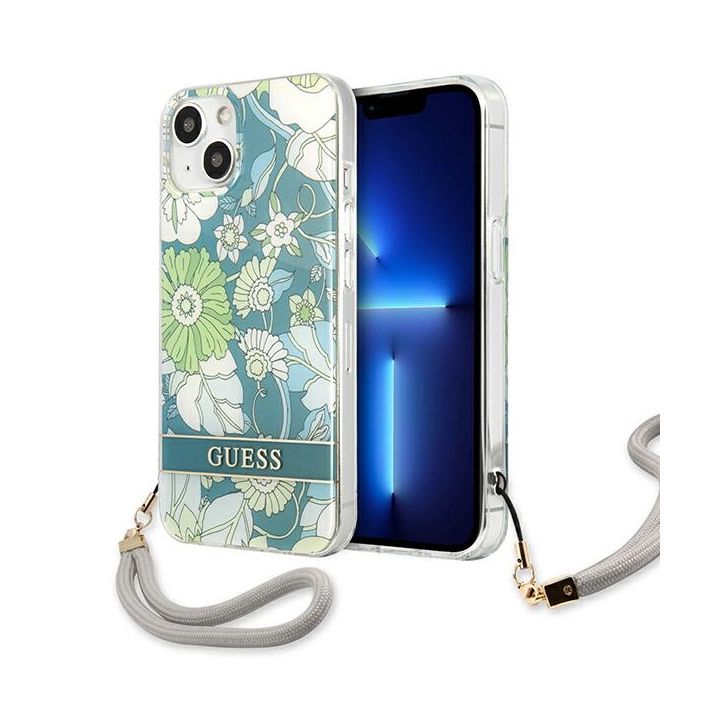 Guess GUHCP13SHFLSN iPhone 13 mini 5,4"zielony/green hardcase Flower Strap na NearMe.pl