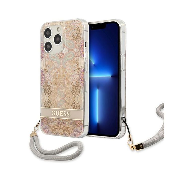 Guess GUHCP13LHFLSD iPhone 13 Pro / 136,1" złoty/gold hardcase Flower Strap na NearMe.pl