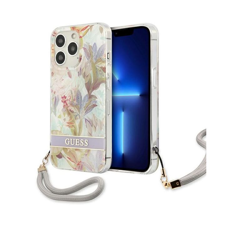 Guess GUHCP13LHFLSU iPhone 13 Pro / 136,1" fioletowy/purple hardcase Flower Strap na NearMe.pl