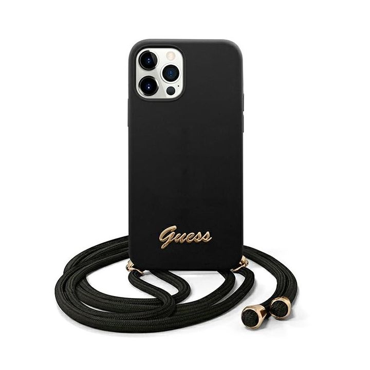 Guess GUHCP12MLSCLMGBK iPhone12/12 Pro 6,1" czarny/black hardcase Metal Logo Cord na NearMe.pl