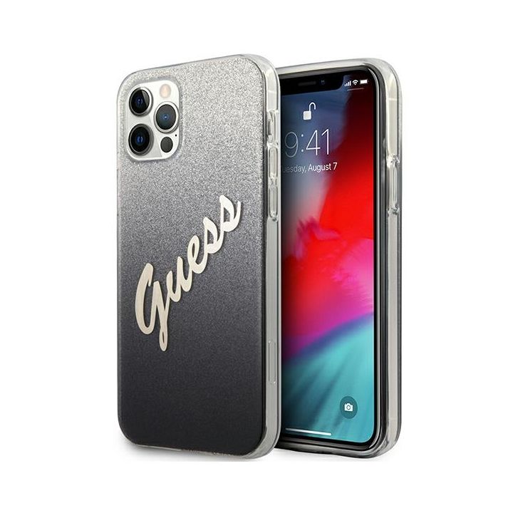 Guess GUHCP12MPCUGLSBK iPhone 12/12 Pro6,1" czarny/black hardcase Glitter Gradient Script na NearMe.pl