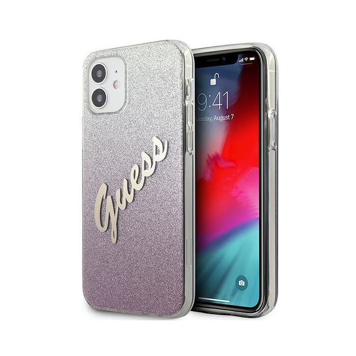 Guess GUHCP12SPCUGLSPI iPhone 12 mini5,4" różowy/pink hardcase Glitter Gradient Script na NearMe.pl