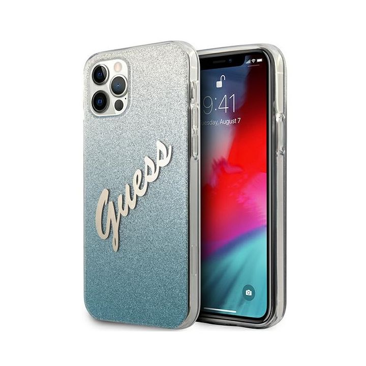 Guess GUHCP12MPCUGLSBL iPhone 12/12 Pro6,1" niebieski/blue hardcase Glitter Gradient Script na NearMe.pl