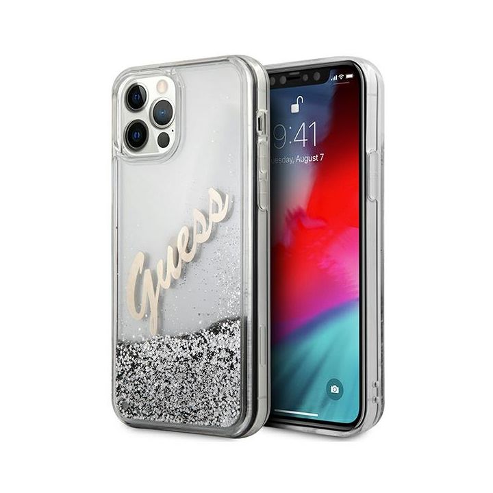 Guess GUHCP12LGLVSSI iPhone 12 Pro Max6,7" srebrny/silver hardcase Glitter Vintage Script na NearMe.pl