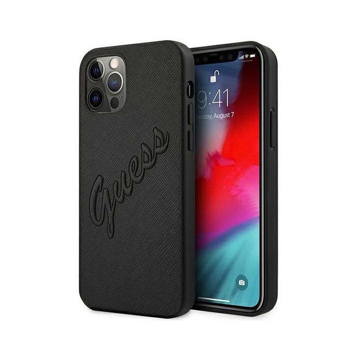 Guess GUHCP12MRSAVSBK iPhone 12/12Pro 6,1" czarny/black hardcase Saffiano Vintage Script na NearMe.pl