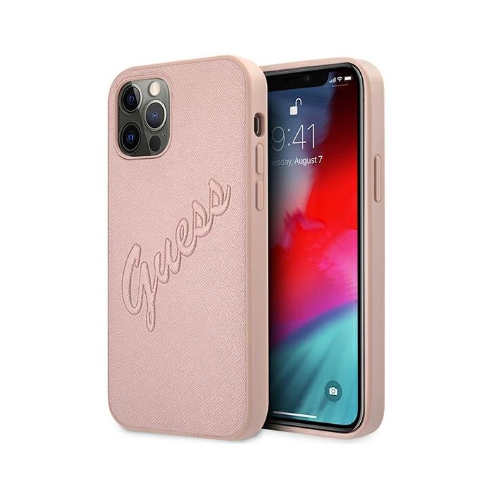 Guess GUHCP12LRSAVSRG iPhone 12 Pro Max6,7" różowy/pink hardcase Saffiano Vintage Script na NearMe.pl