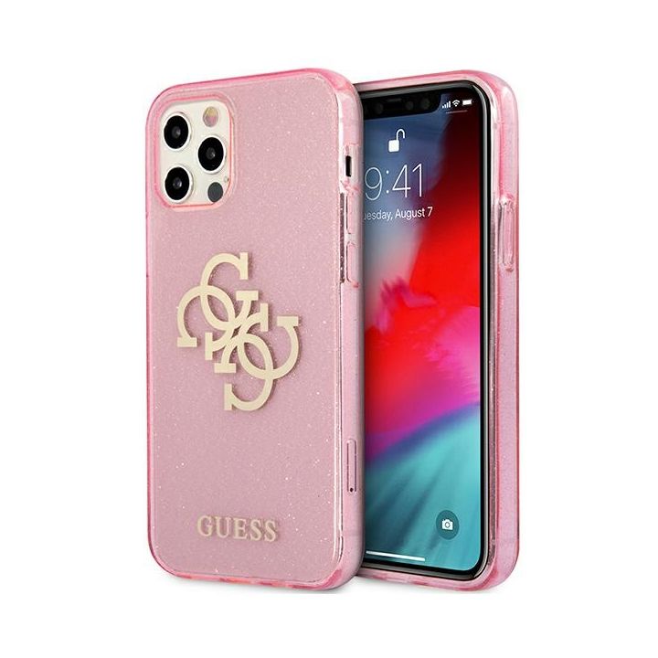 Guess GUHCP12LPCUGL4GPI iPhone 12 ProMax 6,7" różowy/pink hard case Glitter 4G Big Logo na NearMe.pl