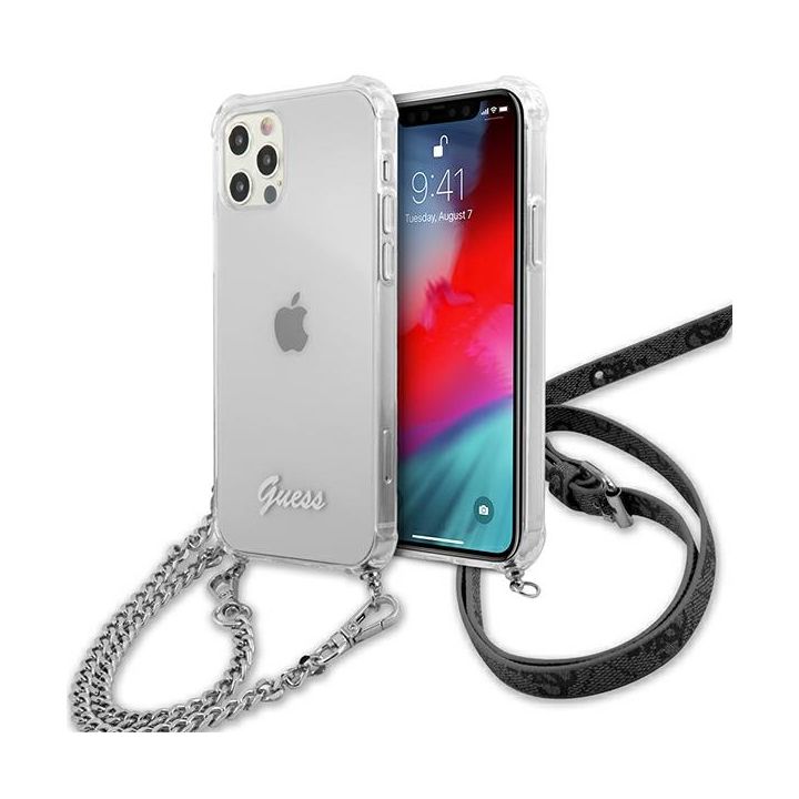 Guess GUHCP12MKC4GSSI iPhone 12/12 Pro6,1" Transparent hardcase 4G Silver Chain na NearMe.pl