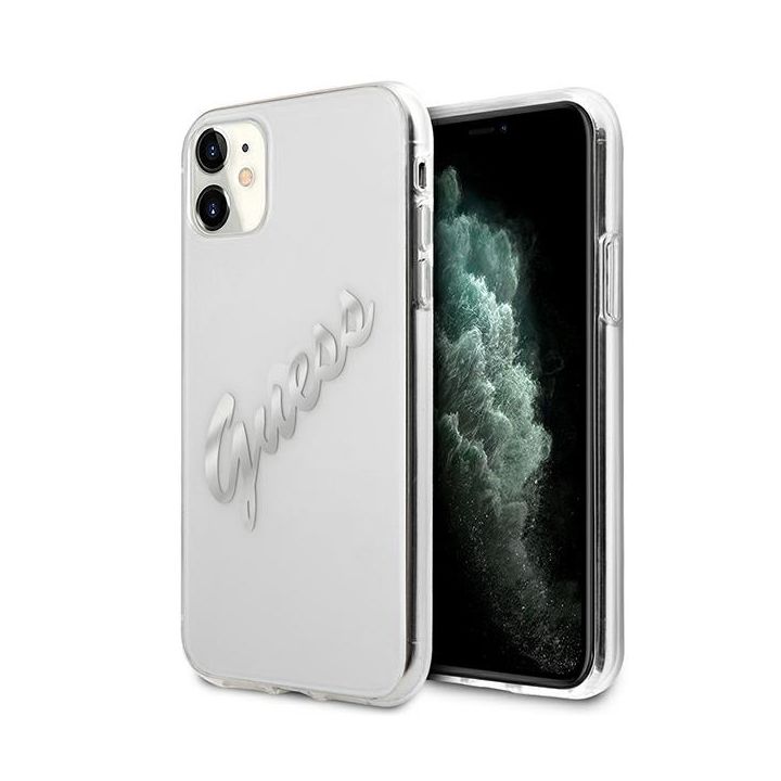 Guess GUHCN61KTRSVSI iPhone 11 6,1" / XrTransparent hardcase Vintage Script Silver na NearMe.pl
