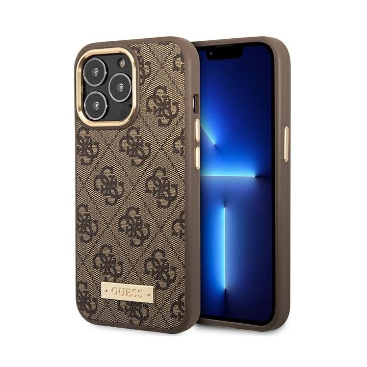 Guess GUHMP14LU4GPRW iPhone 14 Pro 6,1" brązowy/brown hard case 4G Logo Plate MagSafe na NearMe.pl