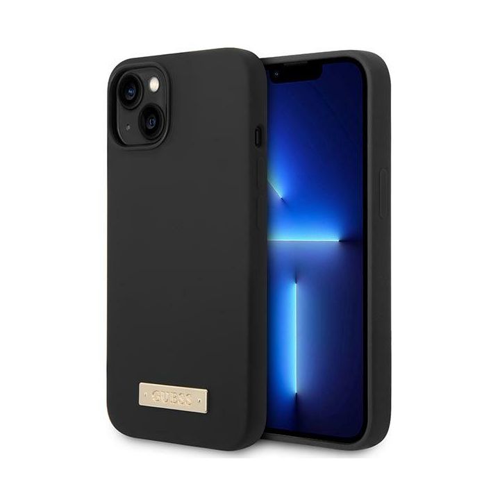 Guess GUHMP14MSBPLK iPhone 14 Plus/ 15 Plus 6.7" czarny/black hard case Silicone Logo Plate MagSafe na NearMe.pl
