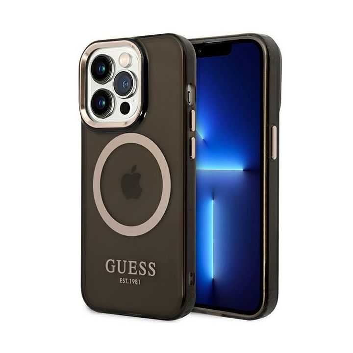 Guess GUHMP14LHTCMK iPhone 14 Pro 6,1" czarny/black hard case Gold Outline Translucent MagSafe na NearMe.pl