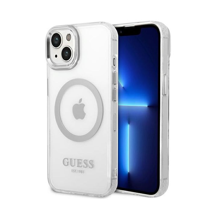 Guess GUHMP14MHTRMS iPhone 14 Plus / 15 Plus 6.7" srebrny/silver hard case Metal Outline Magsafe na NearMe.pl
