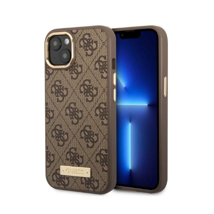 Guess GUHMP13MU4GPRW iPhone 13 / 14 / 156.1" brązowy/brown hard case 4G Logo Plate MagSafe na NearMe.pl