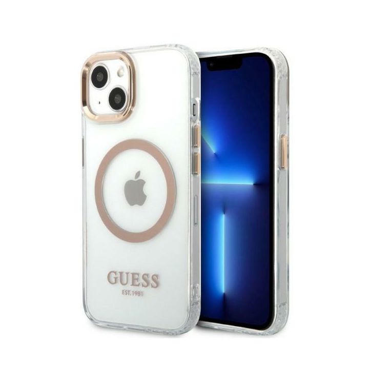 Guess GUHMP13MHTRMD iPhone 13 / 14 / 15 6.1" złoty/gold hard case Metal Outline Magsafe na NearMe.pl