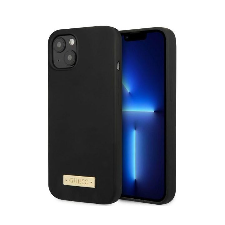 Guess GUHMP13MSPLK iPhone 13 / 14 / 15 6.1" czarny/black hard case Silicone Logo Plate MagSafe na NearMe.pl