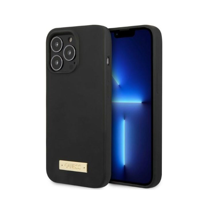 Guess GUHMP13LSPLK iPhone 13 Pro / 13 6,1" czarny/black hard case Silicone Logo Plate MagSafe na NearMe.pl