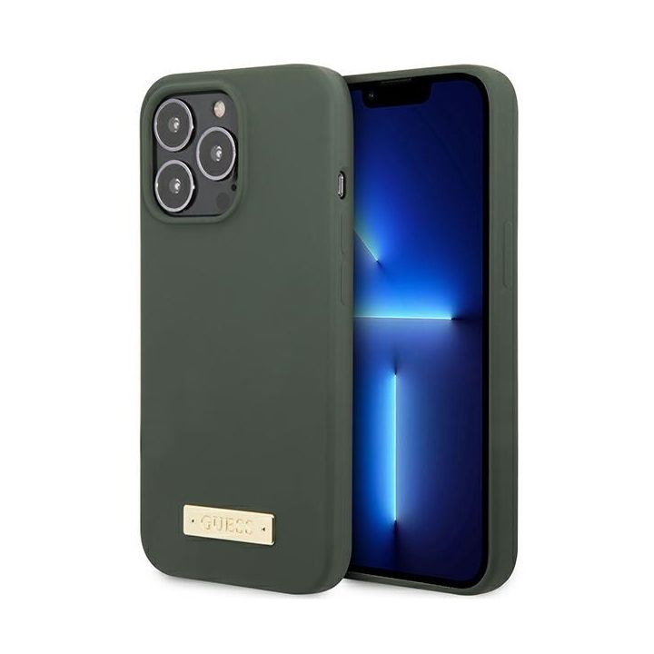 Guess GUHMP13XSPLA iPhone 13 Pro Max 6,7" zielony/khaki hard case Silicone Logo Plate MagSafe na NearMe.pl