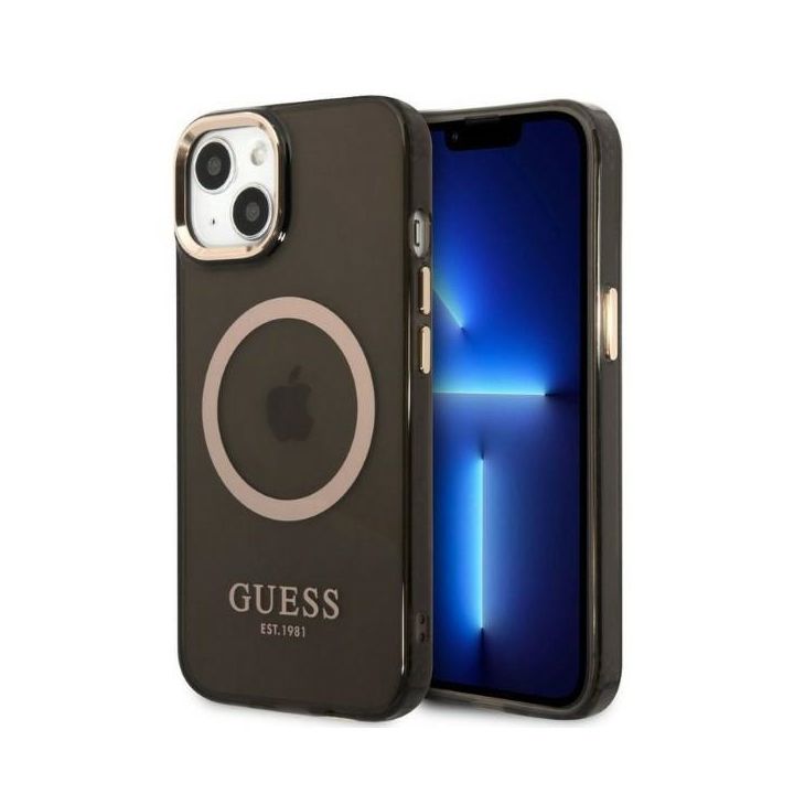 Guess GUHMP13MHTCMK iPhone 13 / 14 / 15 6.1" czarny/black hard case Gold Outline Translucent MagSafe na NearMe.pl