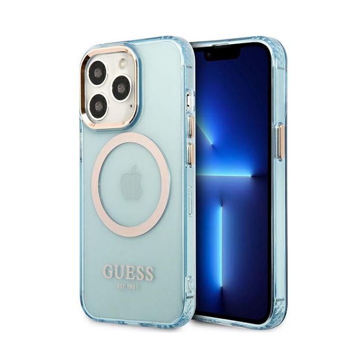 Guess GUHMP13LHTCMB iPhone 13 Pro / 13 6,1" niebieski/blue hard case Gold Outline Translucent MagSafe na NearMe.pl