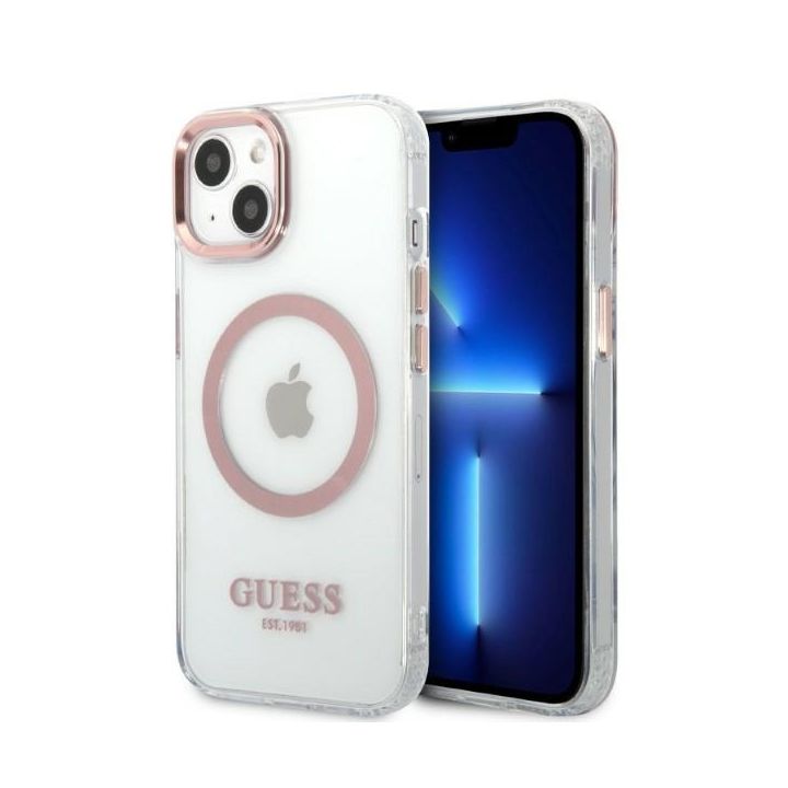 Guess GUHMP13MHTRMP iPhone 13 / 14 / 15 6.1" różowy/pink hard case Metal Outline Magsafe na NearMe.pl
