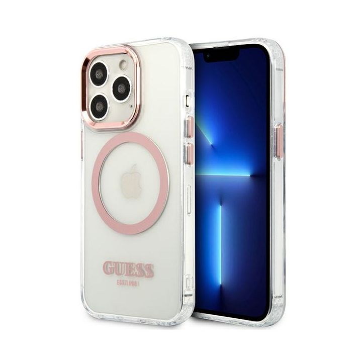 Guess GUHMP13XHTRMP iPhone 13 Pro Max 6,7" różowy/pink hard case Metal Outline Magsafe na NearMe.pl