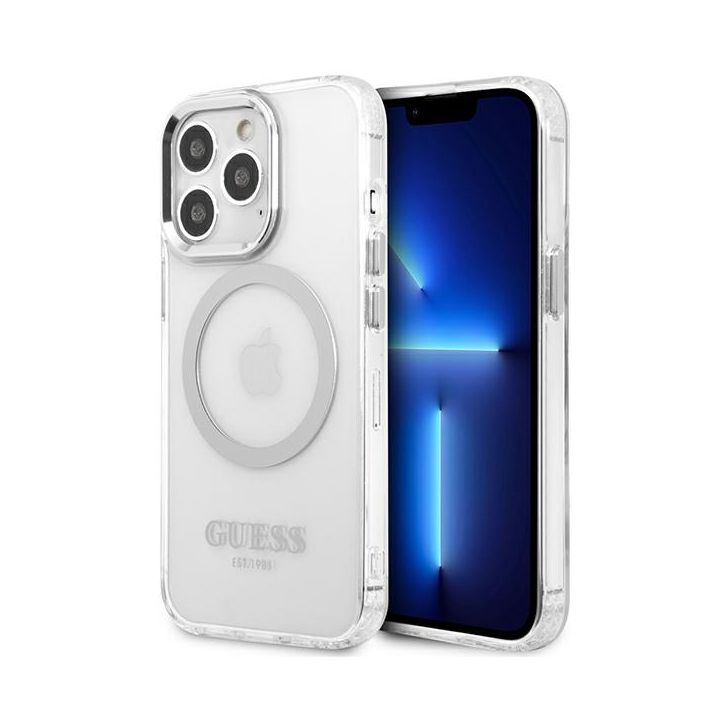 Guess GUHMP13LHTRMS iPhone 13 Pro / 13 6,1" srebrny/silver hard case Metal Outline Magsafe na NearMe.pl