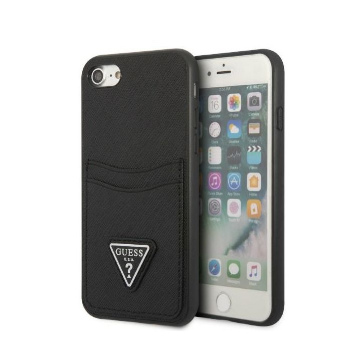Guess GUHCI8PSATPK iPhone 7/8 SE 2020 / SE 2022 hardcase czarny/black hardcase Saffiano Triangle Logo Cardslot na NearMe.pl