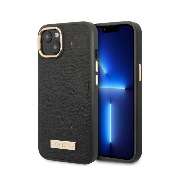 Guess GUHMP13MSAPSTK iPhone 13 / 14 / 15 6.1" czarny/black hardcase Peony Logo Plate MagSafe na NearMe.pl