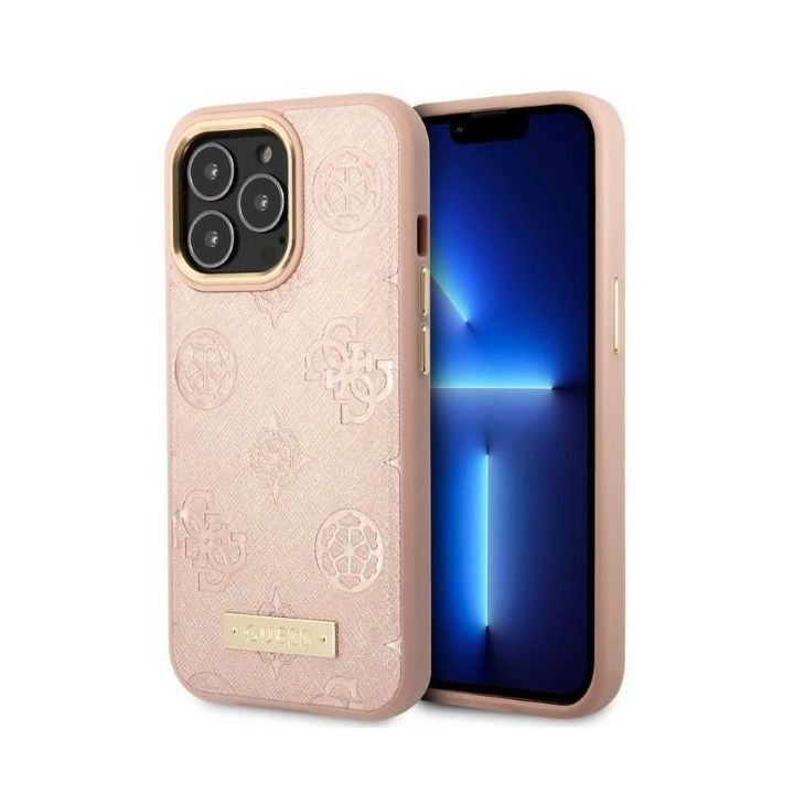 Guess GUHMP13LSAPSTP iPhone 13 Pro / 13 6,1" różowy/pink hardcase Peony Logo Plate MagSafe na NearMe.pl