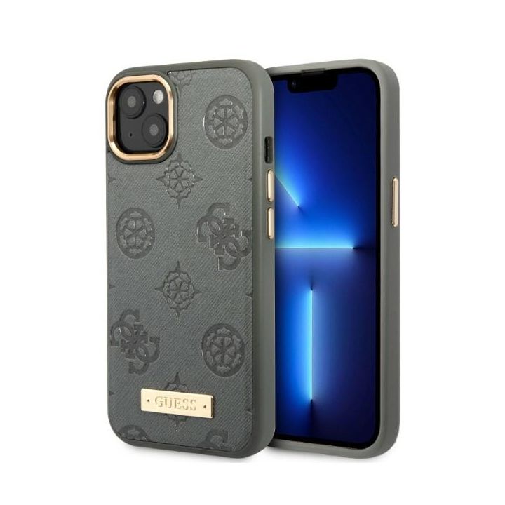 Guess GUHMP13MSAPSTG iPhone 13 / 14 / 15 6.1" szary/grey hardcase Peony Logo Plate MagSafe na NearMe.pl