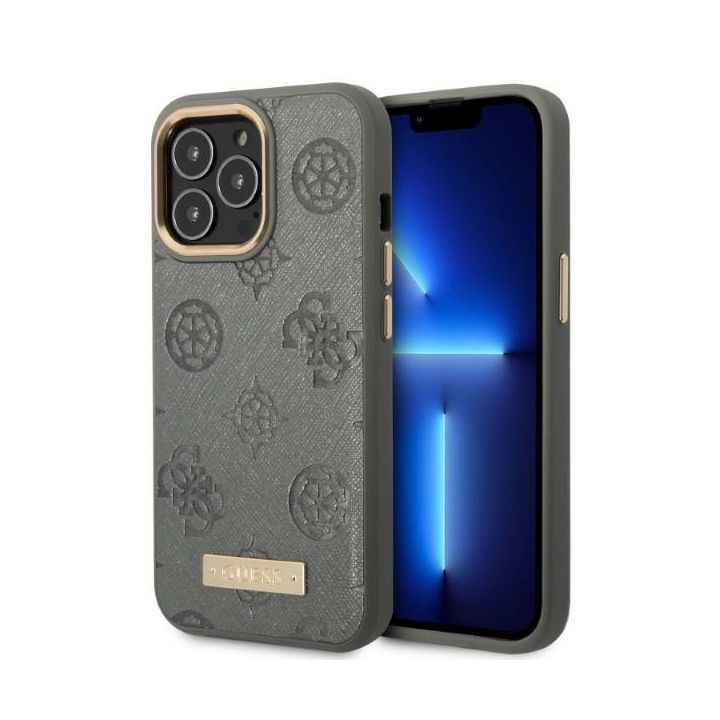 Guess GUHMP13LSAPSTG iPhone 13 Pro / 13 6,1" szary/grey hardcase Peony Logo Plate MagSafe na NearMe.pl