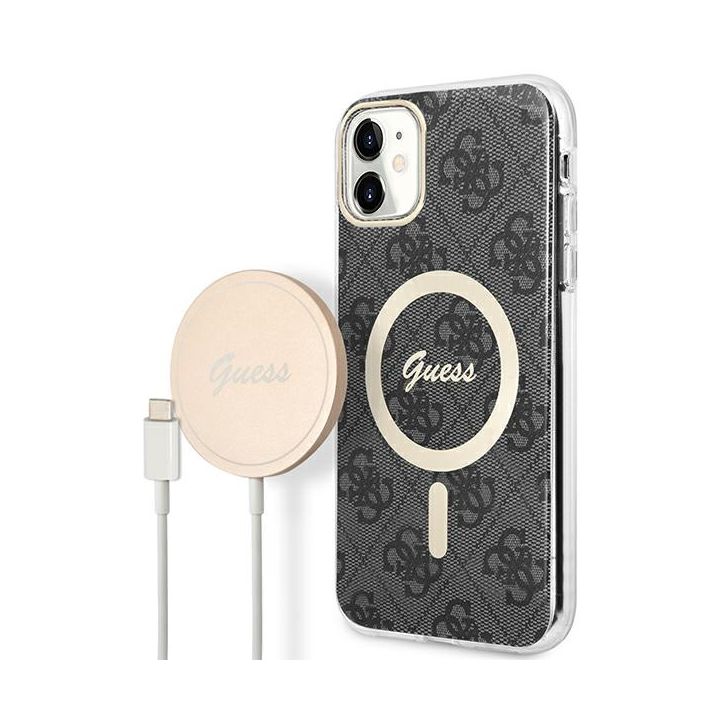 Zestaw Guess GUBPN61H4EACSK Case+Charger iPhone 11 6,1" czarny/black hard case 4G Print MagSafe na NearMe.pl
