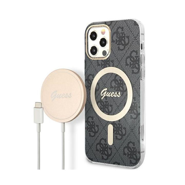 Zestaw Guess GUBPP12MH4EACSK Case+ Charger iPhone 12/12 Pro czarny/black hard case 4G Print MagSafe na NearMe.pl