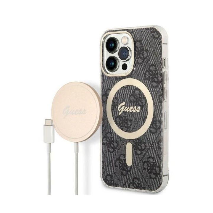 Zestaw Guess GUBPP13XH4EACSK Case+ Charger iPhone 13 Pro Max czarny/black hard case 4G Print MagSafe na NearMe.pl