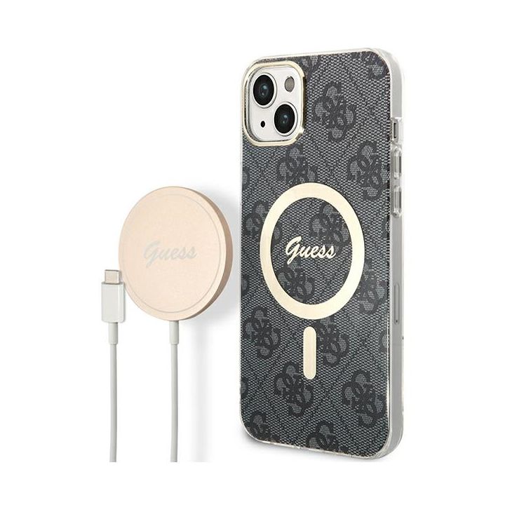 Zestaw Guess GUBPP14MH4EACSK Case+ Charger iPhone 14 Plus / 15 Plus 6.7" czarny/black hard case 4G Print MagSafe na NearMe.pl