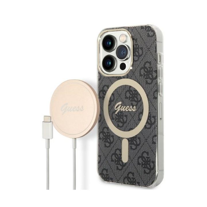 Zestaw Guess GUBPP14XH4EACSK Case+ Charger iPhone 14 Pro Max 6,7" czarny/black hard case 4G Print MagSafe na NearMe.pl