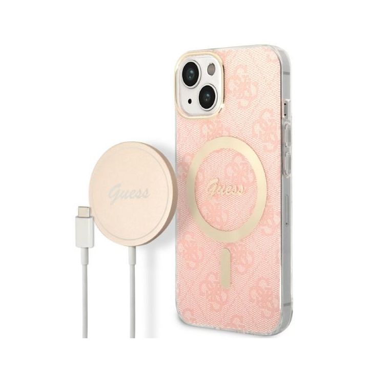 Zestaw Guess GUBPP14MH4EACSP Case+ Charger iPhone 14 Plus / 15 Plus 6.7" różowy/pink hard case 4G Print MagSafe na NearMe.pl