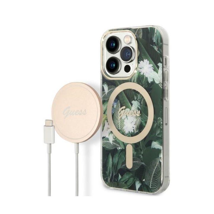 Zestaw Guess GUBPP14XHJEACSA Case+ Charger iPhone 14 Pro Max 6,7" zielony/green hard case Jungle MagSafe na NearMe.pl
