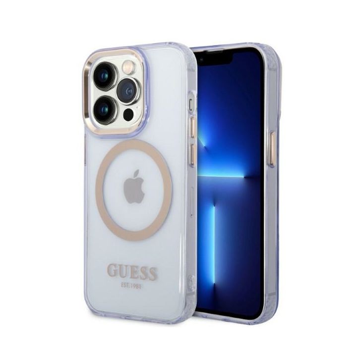 Guess GUHMP14XHTCMU iPhone 14 Pro Max 6,7" purpurowy/purple hard case Gold Outline Translucent MagSafe na NearMe.pl